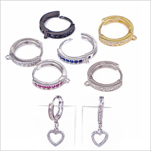 Orecchini A Cerchio In Argento 925 Con Zirconi Rosa - 12x2 Mm - Gioielli Rodiati Per Donna - 4