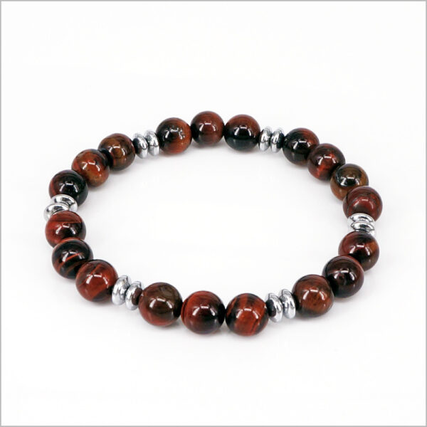Bracciale Con Pietre Dure Di Occhio Di Tigre, Una Pietra Lavica E Strass Neri Elastico Artigianale Elegante