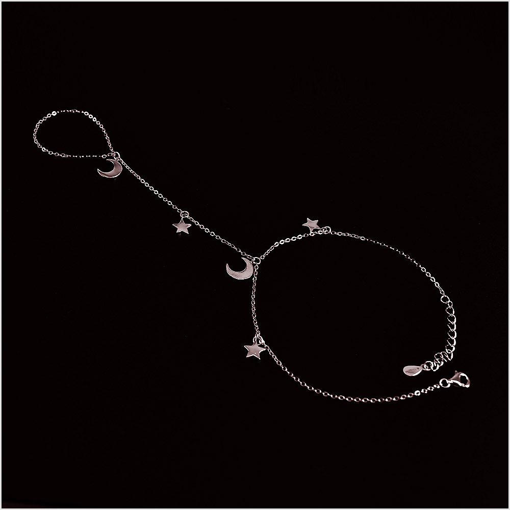MASBARATA Bracciale Filo Con Luna In Argento 925/1000 – Regolabile Con Certificato Di Qualità – Gioiello Per Bambina