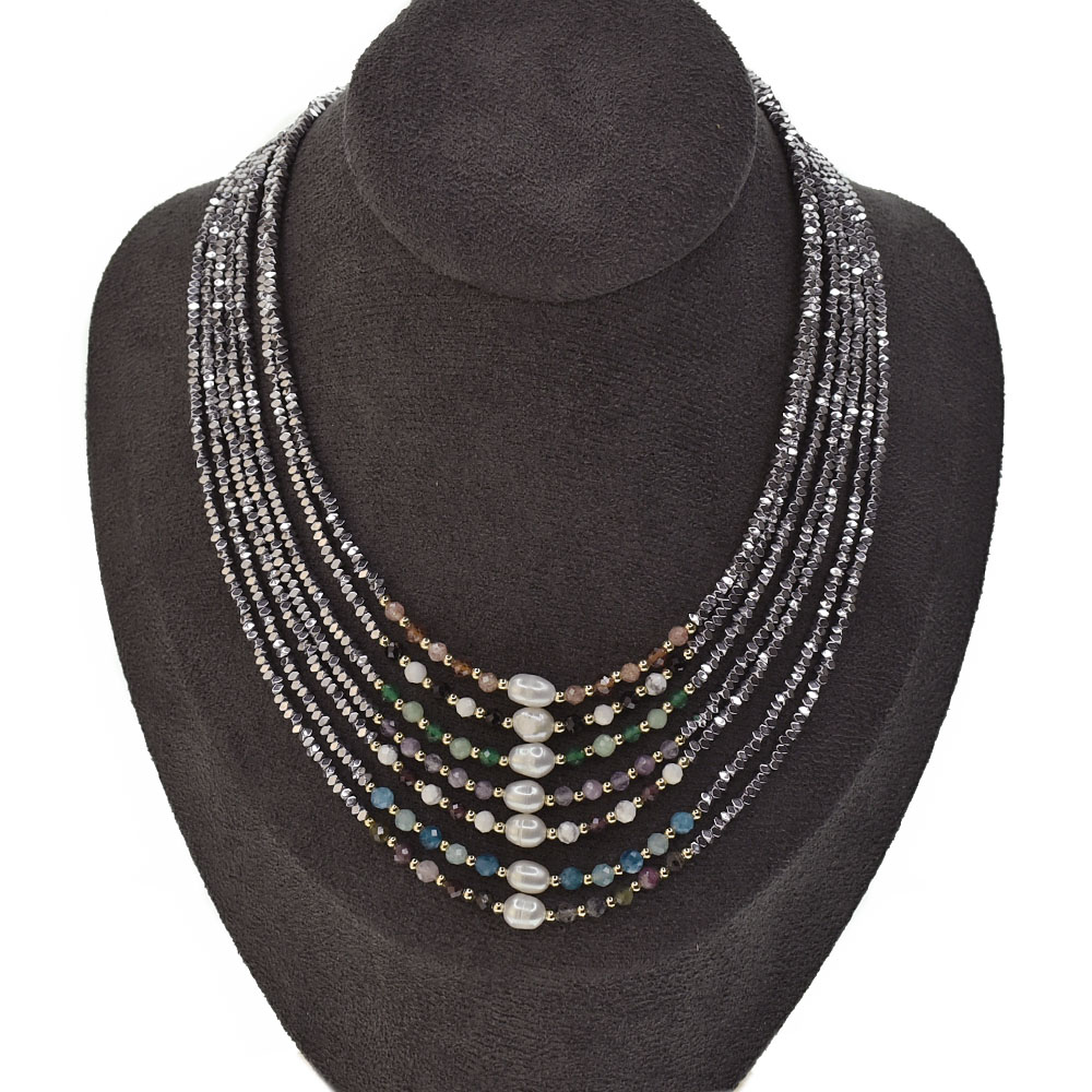 Collana di Pietre e Perle Con chiusura Acciaio (1Pz)