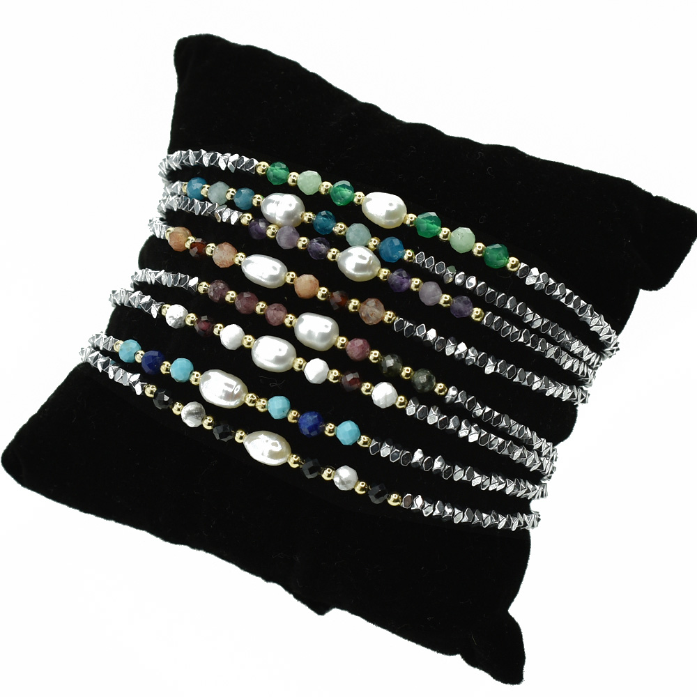 Bracciale in Pietre Dure e Perle Con chiusura di Acciaio (Confezione 2Pz)