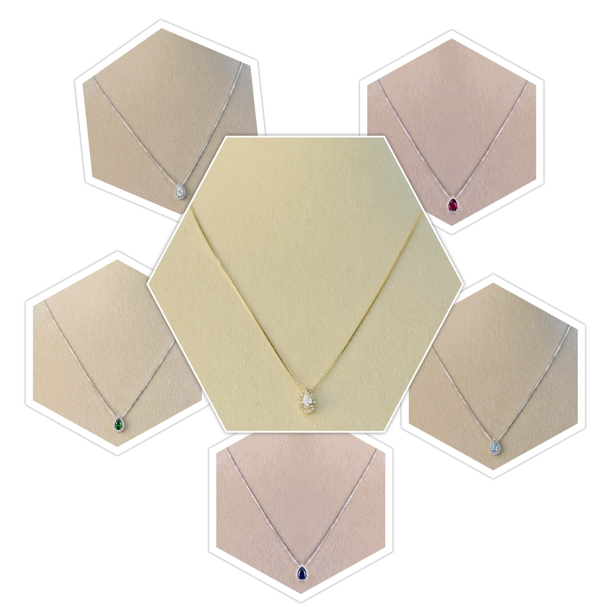 Collana Goccia Mini 6x8MM. in Arg 925 con Zircone (1Pz.)